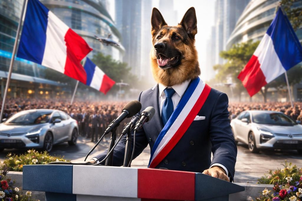 découvrez le nouveau concept original de citroën : un chien candidat à la présidentielle de 2034, une vision futuriste et pleine d'humour.