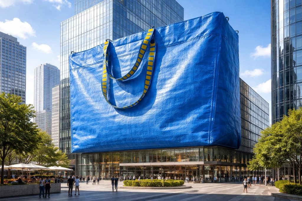 découvrez comment ikea transforme son célèbre sac bleu en une immense publicité innovante, alliant créativité et impact visuel.
