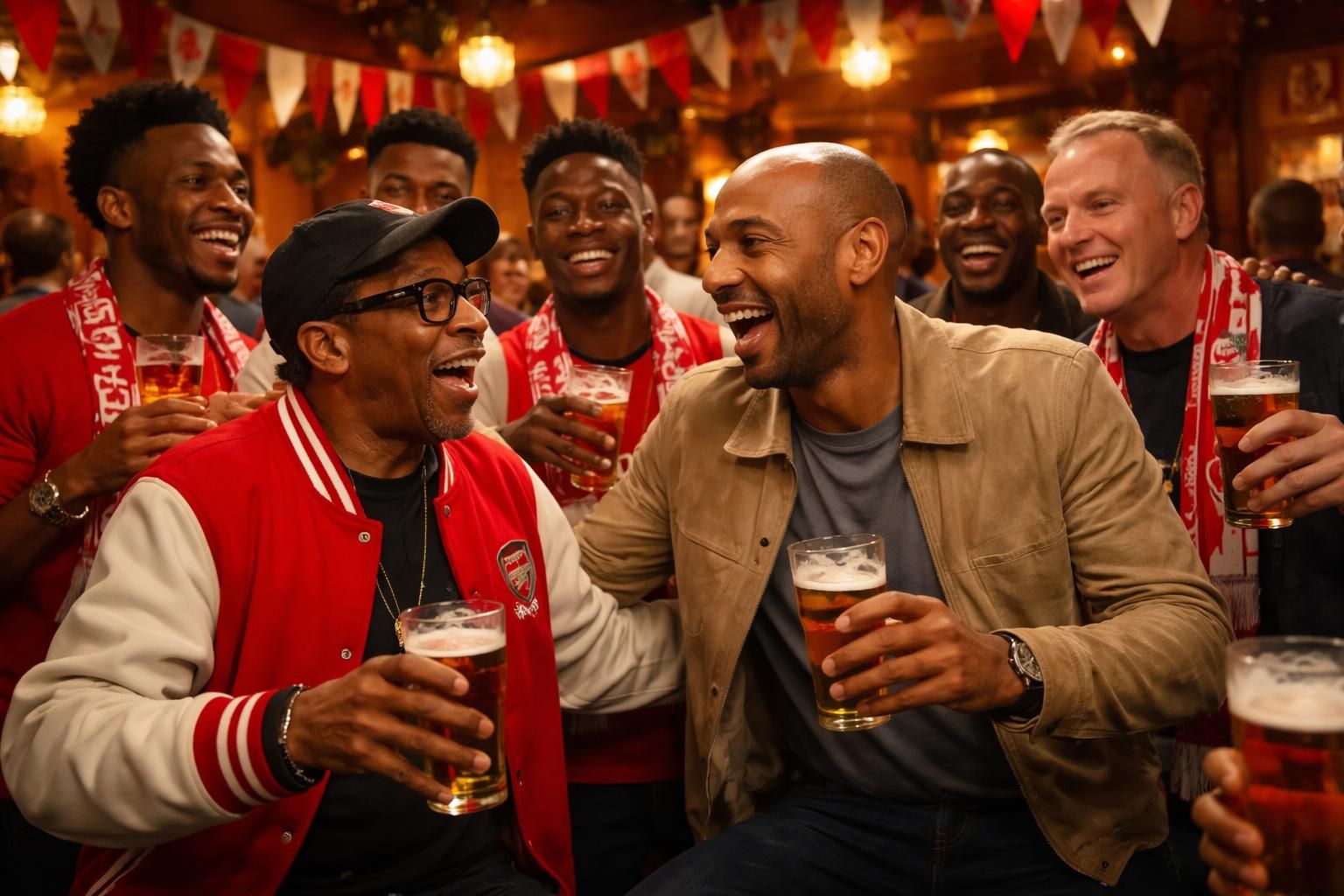 spike lee, thierry henry et de nombreuses célébrités se retrouvent dans un pub pour célébrer la victoire d'arsenal, une soirée pleine de passion et d'émotions.