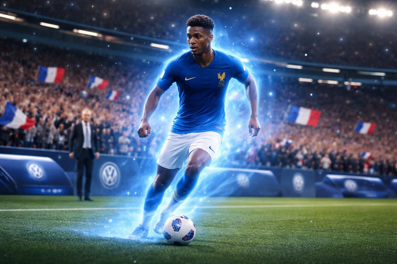 découvrez comment volkswagen imagine un nouveau talent bleu, intégré à l'équipe de didier deschamps, mêlant innovation et passion pour le football français.