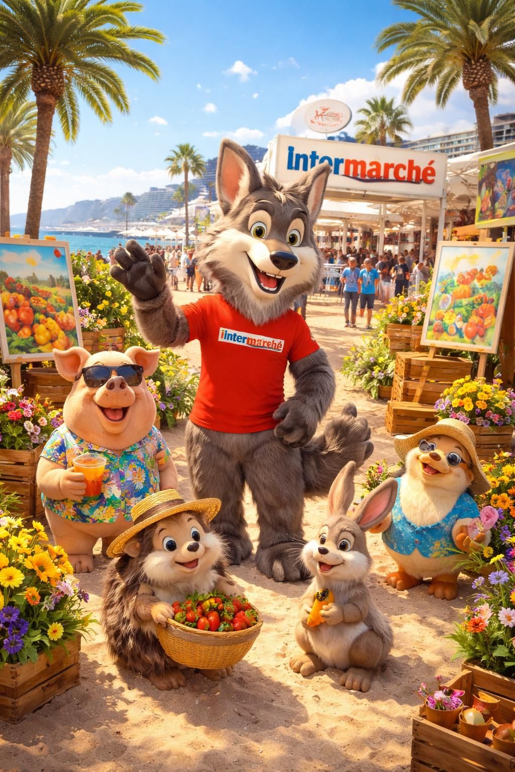 découvrez les créations ensoleillées du loup d'intermarché qui illuminent la ville de cannes avec leurs saveurs et couleurs éclatantes.